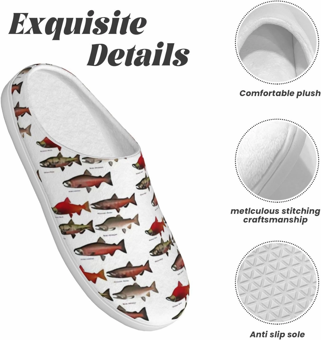 Salmon print Women Home Shoes Unisex Indoor Cozy Shoes Slippers Warm Household Slippers