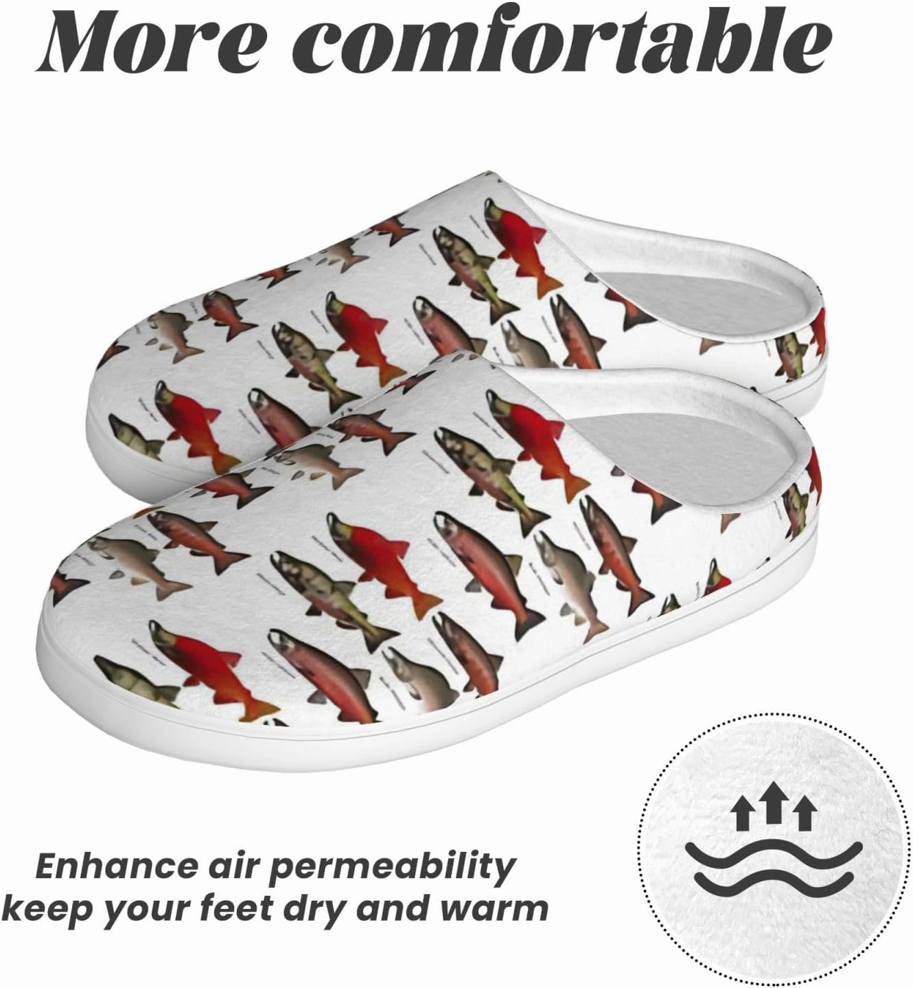 Salmon print Women Home Shoes Unisex Indoor Cozy Shoes Slippers Warm Household Slippers