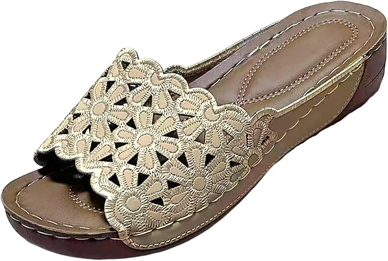 Sandals for Women 2025 Summer Orthopedic Wedge Slippers Comfortable Soft Cushion Slide Sandals Elegant Flowers Hollow Out Beach Shoes for Walking Shopping Swimming