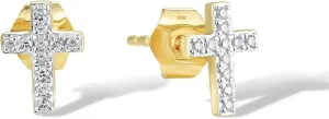 Santuzza 10K Solid Gold Gemstone Genuine Diamond Cross Earrings for Women
