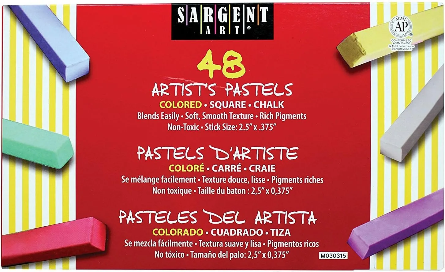 Sargent Art 22-4148 Colored Square Chalk Pastels, 48 Count