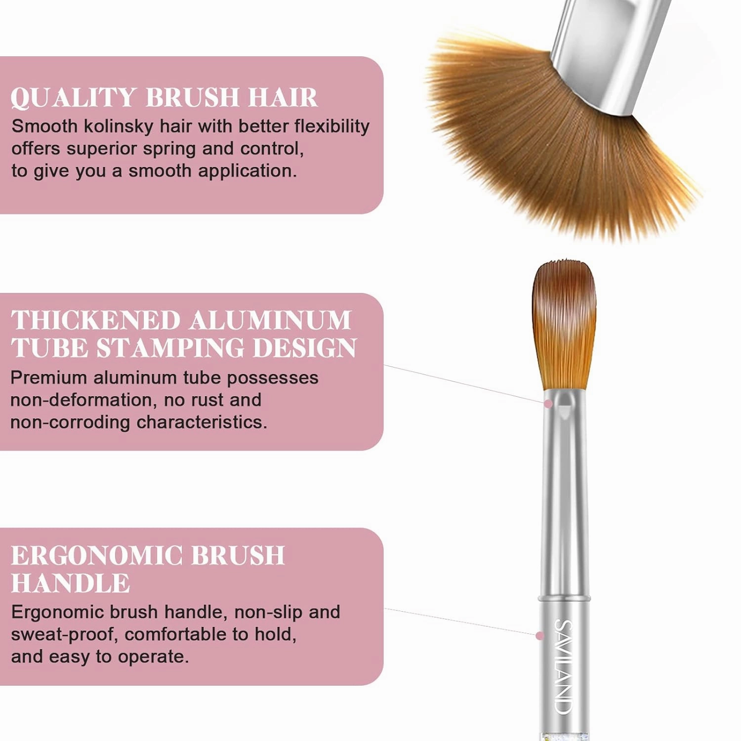 Saviland Kolinsky Acrylic Nail Brush Set - 4PCS Professional Acrylic Nail Brushes for Acrylic Application, Size 6/10/12/14 Acrylic Powder Brushes for Acrylic Nails Extension & 3D Nail Carving