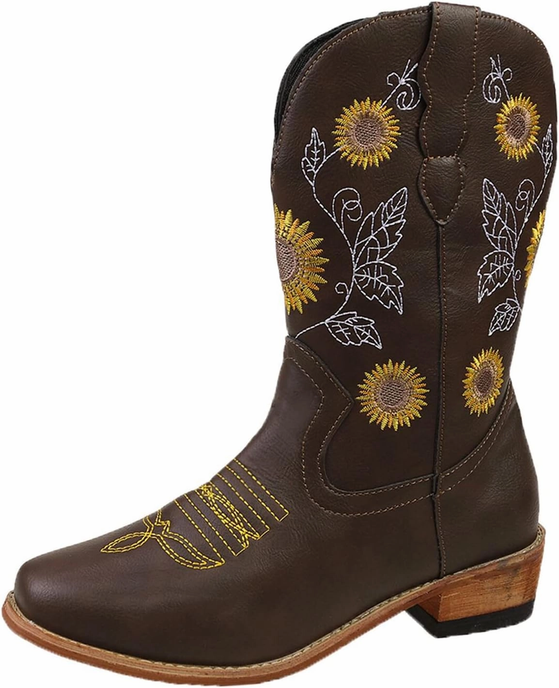 SBGMoSJ Cowboy Boots Women Size 9 with Sunflowers Western Booties Women Ankle Boots Wide Knee Boots for Women Wide Calf with Heel Womens Black Cowgirl Boots Wide Calf Womens Suede Boots Mid Calf Wide