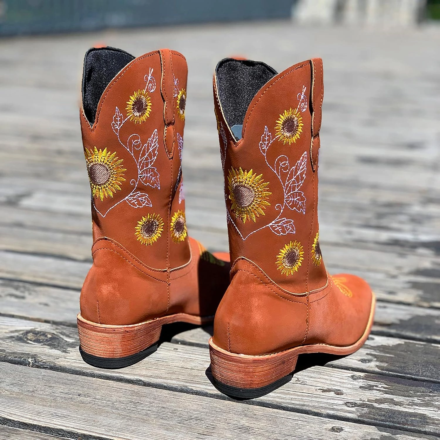 SBGMoSJ Cowboy Boots Women Size 9 with Sunflowers Western Booties Women Ankle Boots Wide Knee Boots for Women Wide Calf with Heel Womens Black Cowgirl Boots Wide Calf Womens Suede Boots Mid Calf Wide