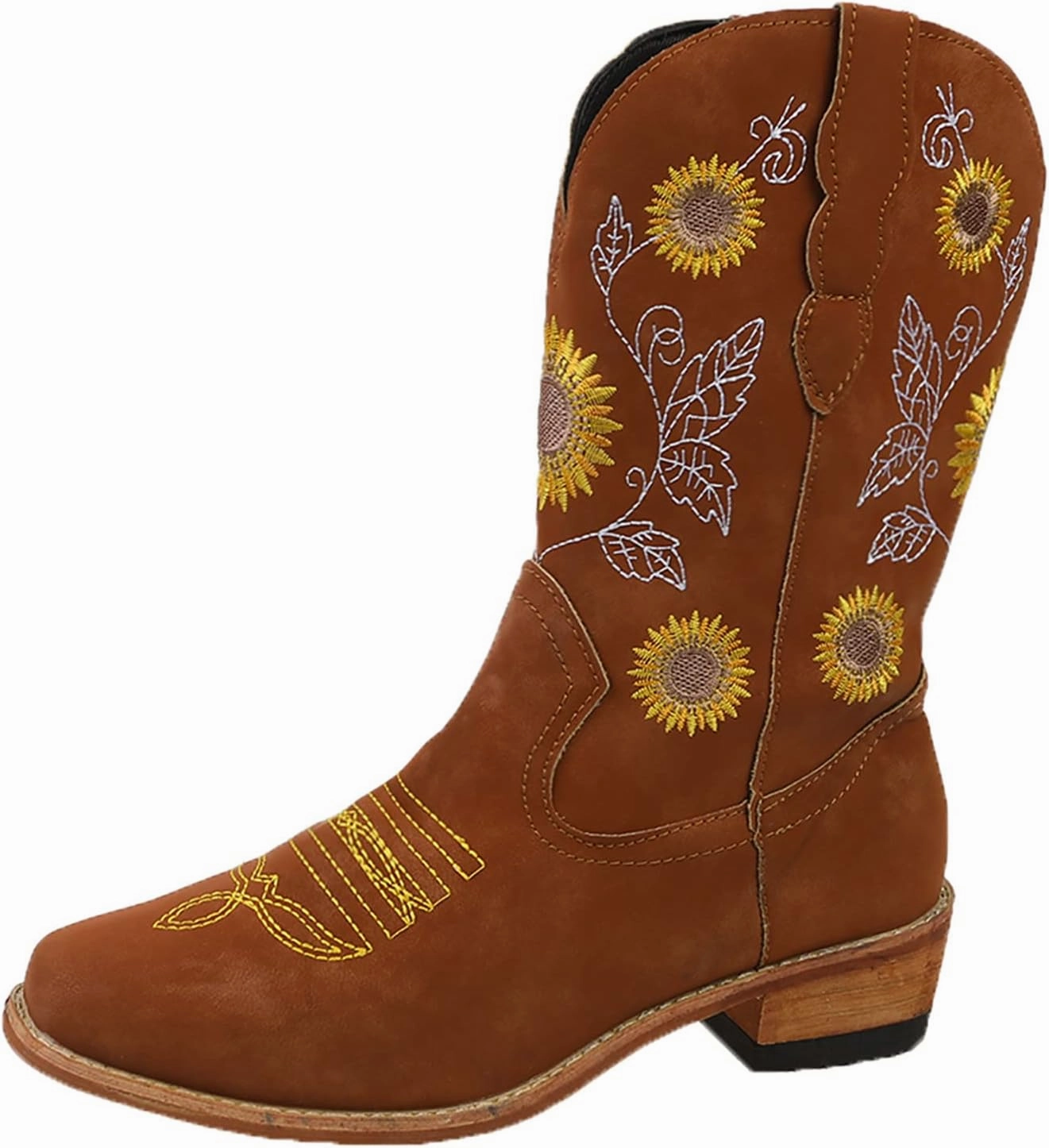 SBGMoSJ Cowboy Boots Women Size 9 with Sunflowers Western Booties Women Ankle Boots Wide Knee Boots for Women Wide Calf with Heel Womens Black Cowgirl Boots Wide Calf Womens Suede Boots Mid Calf Wide