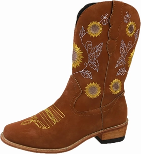 SBGMoSJ Cowboy Boots Women Size 9 with Sunflowers Western Booties Women Ankle Boots Wide Knee Boots for Women Wide Calf with Heel Womens Black Cowgirl Boots Wide Calf Womens Suede Boots Mid Calf Wide