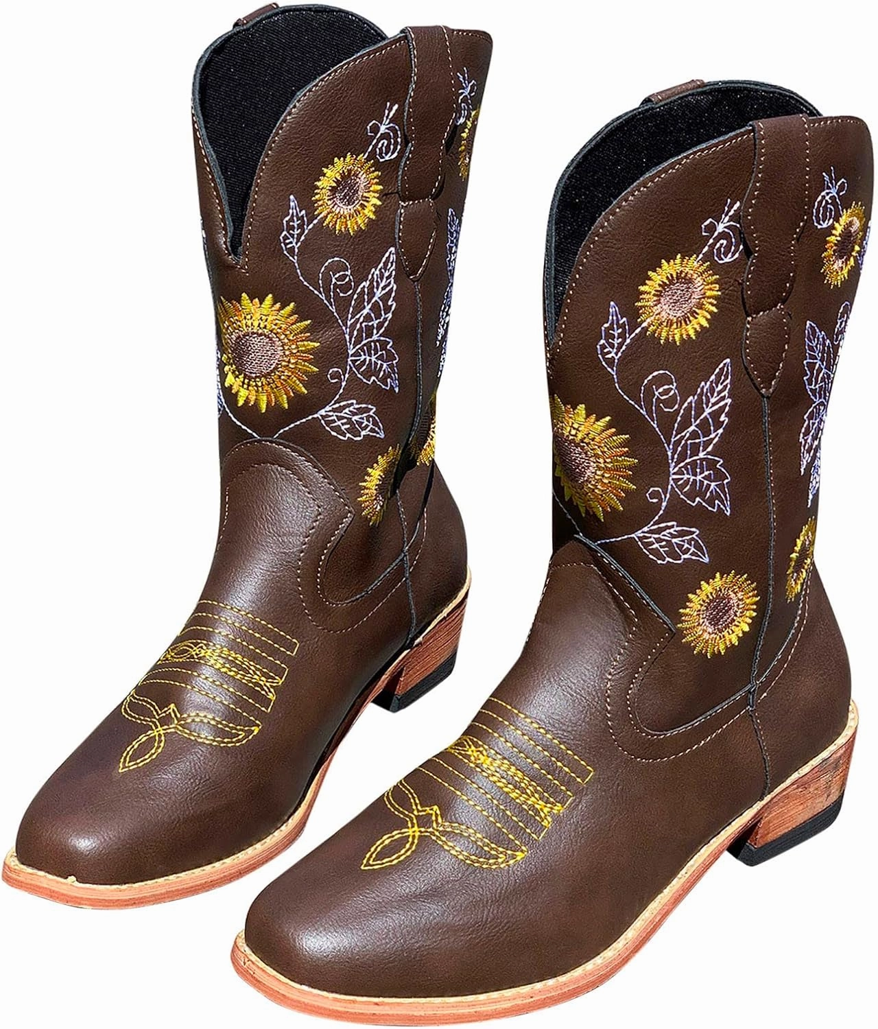 SBGMoSJ Cowboy Boots Women Size 9 with Sunflowers Western Booties Women Ankle Boots Wide Knee Boots for Women Wide Calf with Heel Womens Black Cowgirl Boots Wide Calf Womens Suede Boots Mid Calf Wide