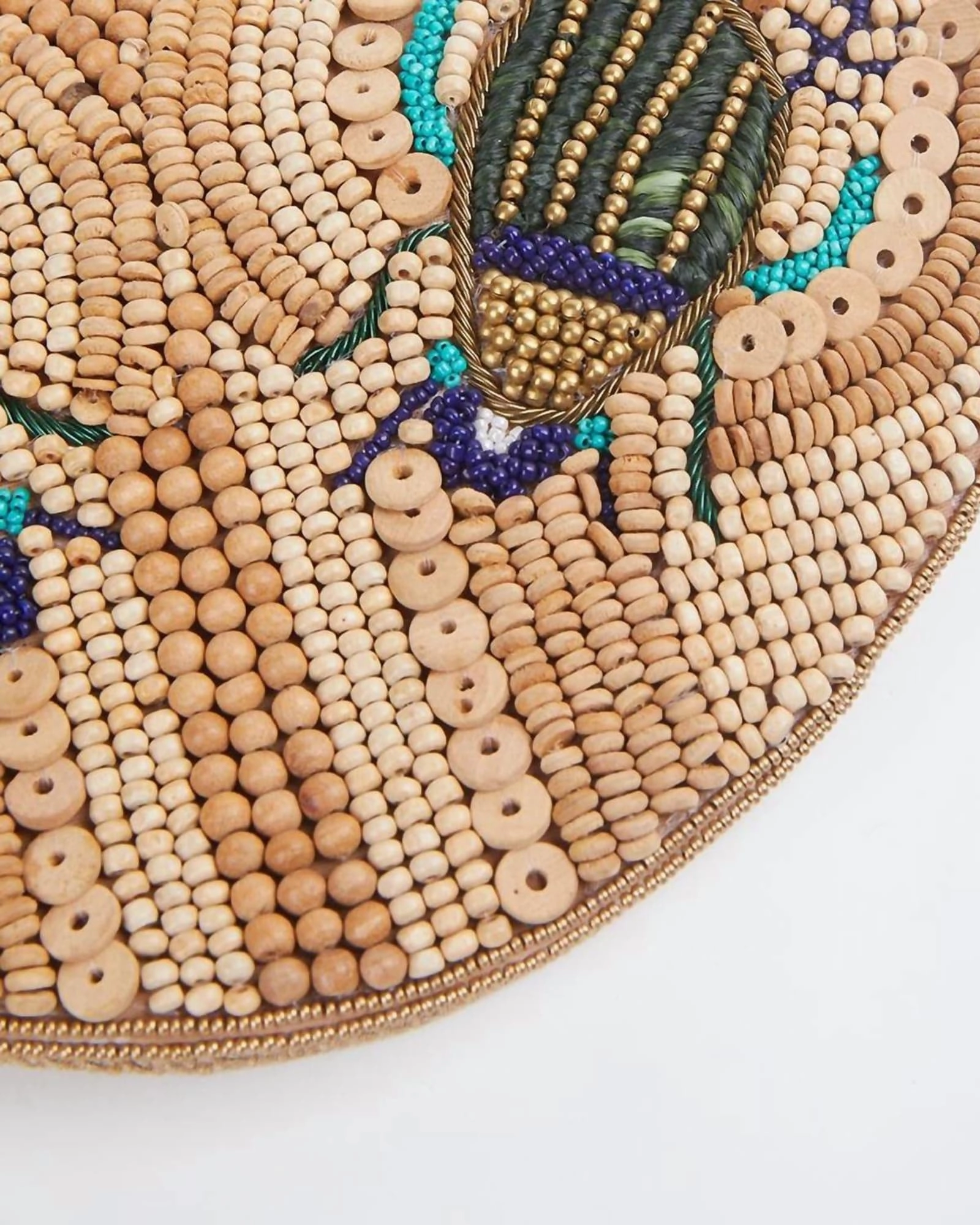 Scara Raffia Beaded Wristlet in Wood | Wood