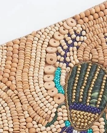 Scara Raffia Beaded Wristlet in Wood | Wood