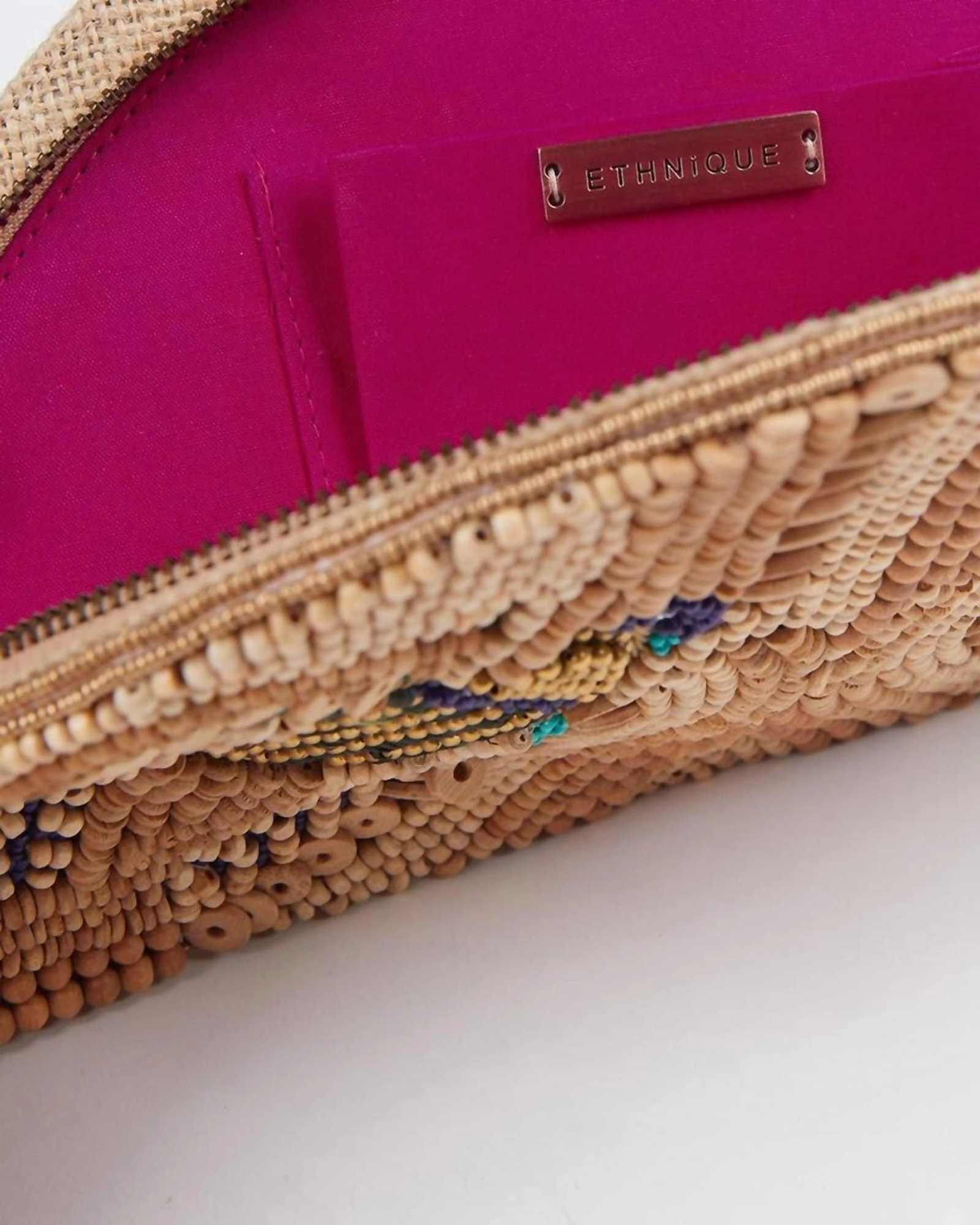 Scara Raffia Beaded Wristlet in Wood | Wood