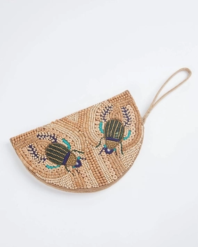 Scara Raffia Beaded Wristlet in Wood | Wood