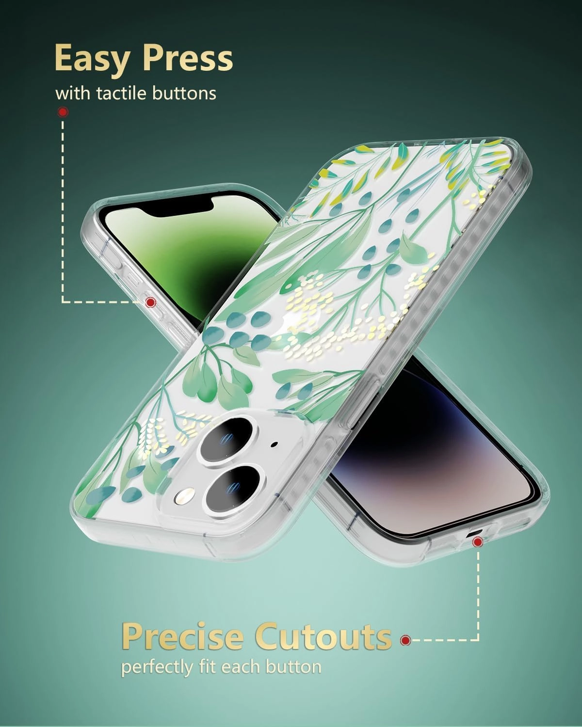 SCORPIFY for iPhone 14 Case with Summer Meadow Floral Design, Cute Clear Flower Phone Cover for Women Girls, [Non Yellowing] Slim Shockproof Bumper with Gold Accents