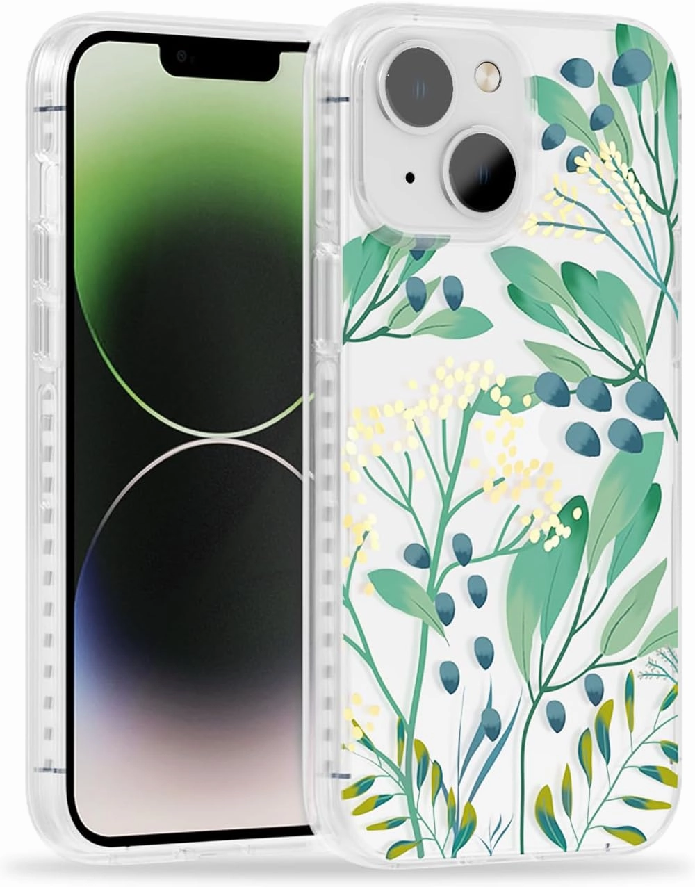 SCORPIFY for iPhone 14 Case with Summer Meadow Floral Design, Cute Clear Flower Phone Cover for Women Girls, [Non Yellowing] Slim Shockproof Bumper with Gold Accents