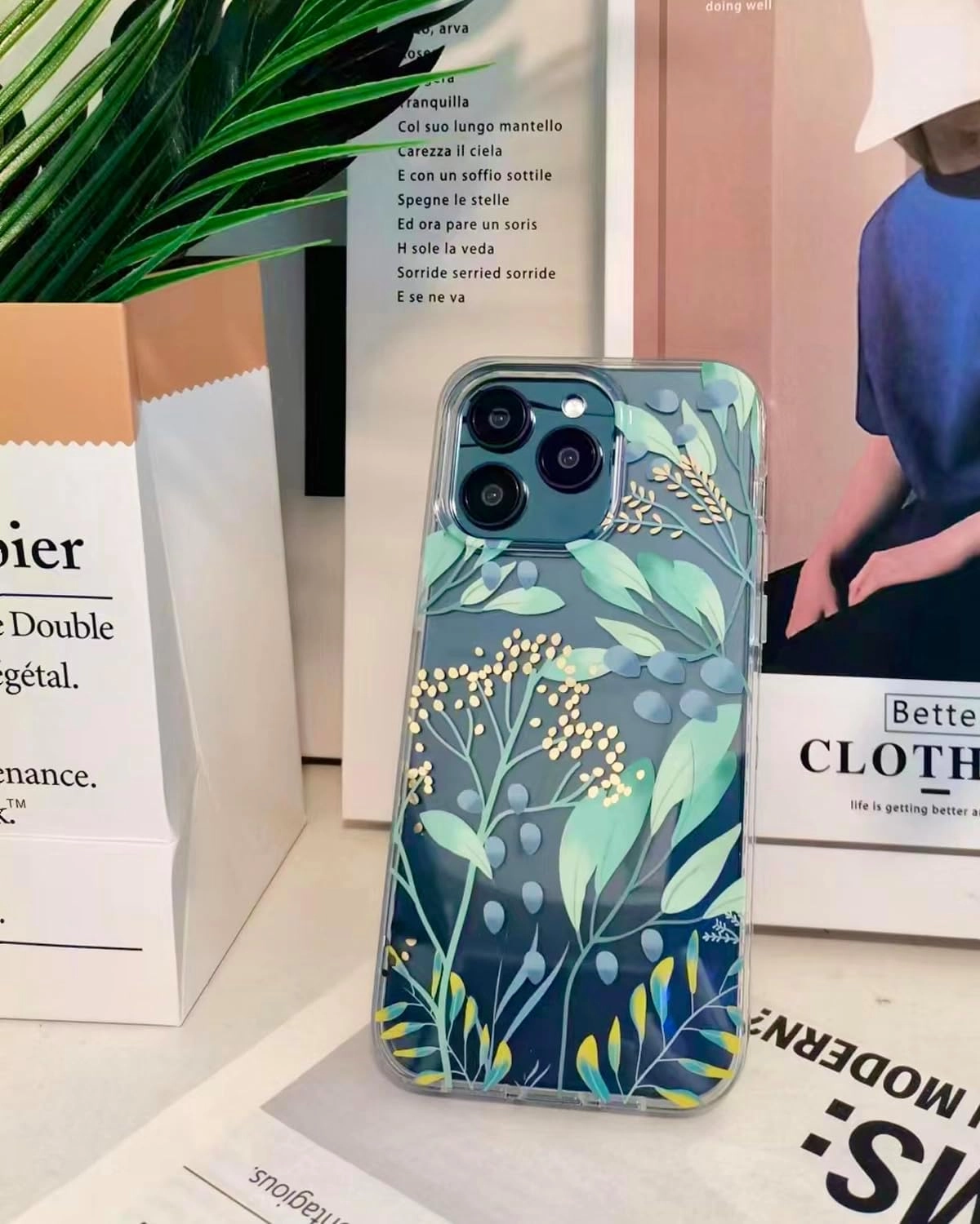 SCORPIFY for iPhone 14 Case with Summer Meadow Floral Design, Cute Clear Flower Phone Cover for Women Girls, [Non Yellowing] Slim Shockproof Bumper with Gold Accents