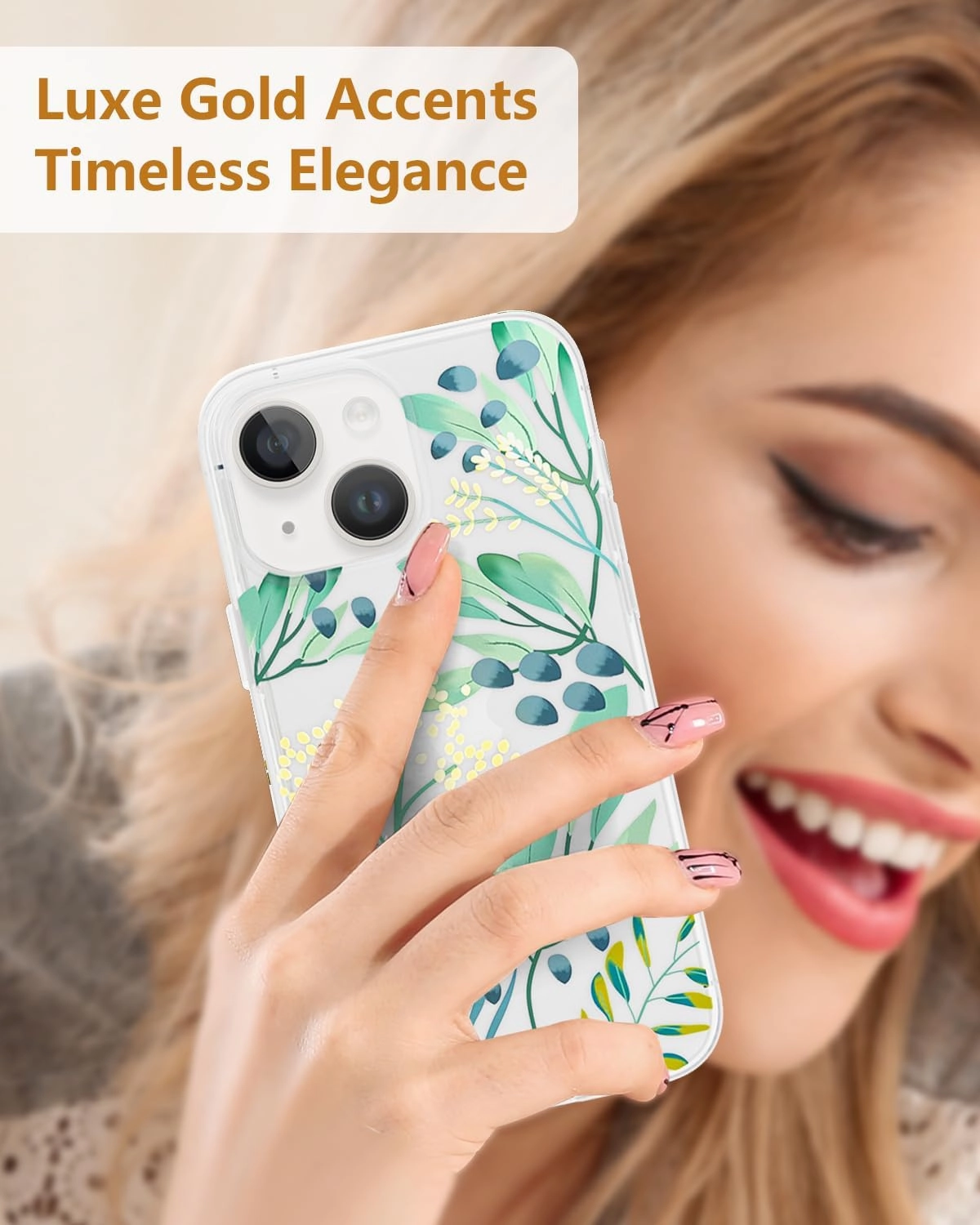 SCORPIFY for iPhone 14 Case with Summer Meadow Floral Design, Cute Clear Flower Phone Cover for Women Girls, [Non Yellowing] Slim Shockproof Bumper with Gold Accents