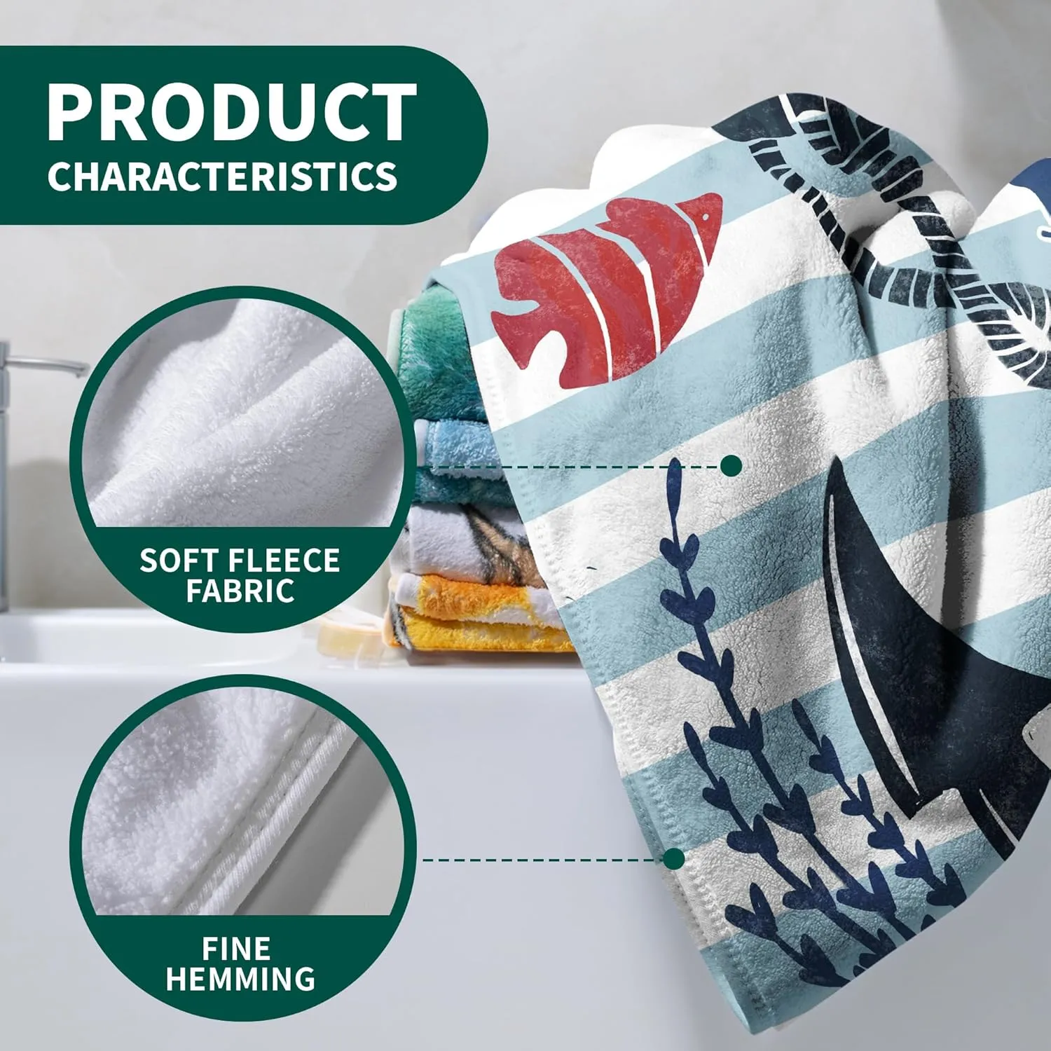 Sea Anchor Beach Bath Towel Blue Stripes Bath Sheet Nautical Art Coral Fleece Towel for Bathroom Gym