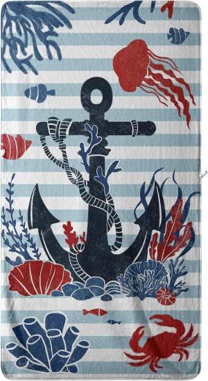 Sea Anchor Beach Bath Towel Blue Stripes Bath Sheet Nautical Art Coral Fleece Towel for Bathroom Gym