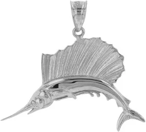 Sea Life Collection .925 Sterling Silver Sailfish Marlin Swordfish Pendant Necklace - Choice of Pendant Only or Chain Length