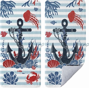 Sea Anchor Beach Hand Towel Blue Stripes Kitchen Towels Nautical Art Coral Fleece Towel for Bathroom Gym