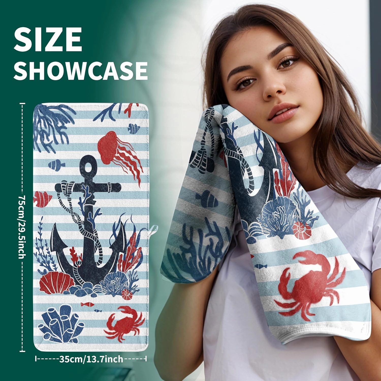 Sea Anchor Beach Hand Towel Blue Stripes Kitchen Towels Nautical Art Coral Fleece Towel for Bathroom Gym