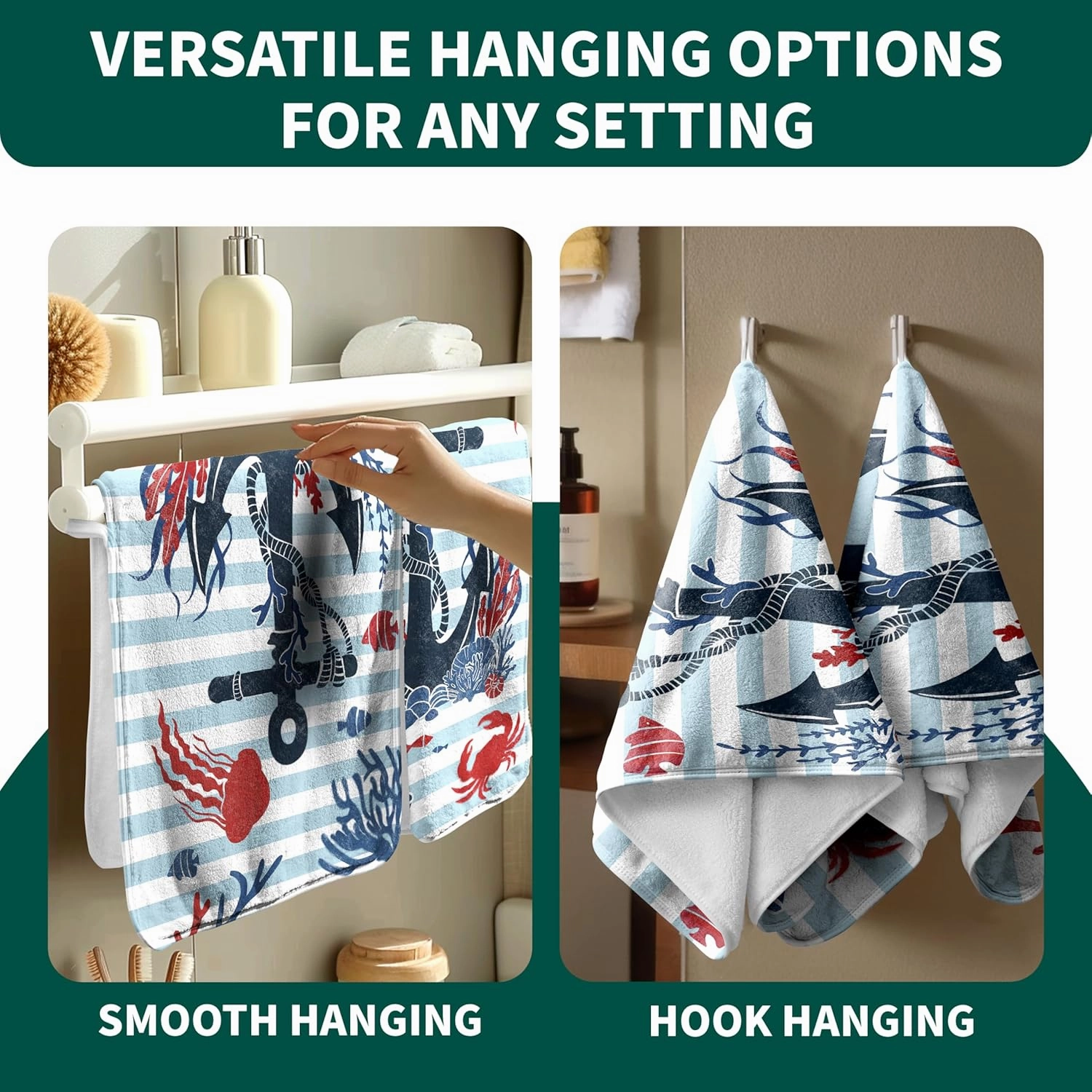 Sea Anchor Beach Hand Towel Blue Stripes Kitchen Towels Nautical Art Coral Fleece Towel for Bathroom Gym