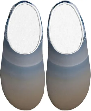 Serene Coastal print Winter Home Warm Slippers, Plush Soft Bottom Slippers, Womens Indoor Scuff Slippers