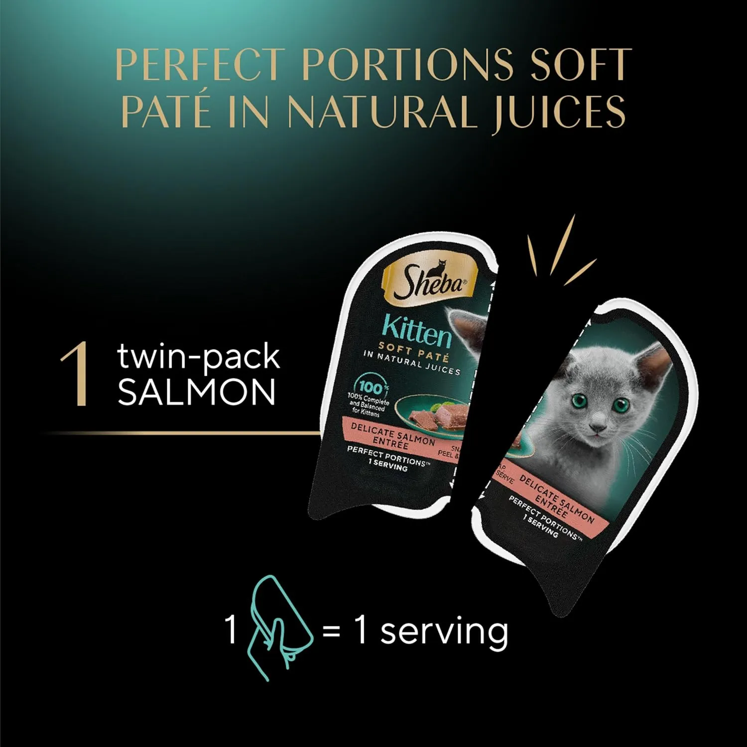 Sheba Perfect Portions Kitten Wet Cat Food Pate Salmon Entree, 2.6 oz. Twin-Pack Trays (24 Count, 48 Servings)