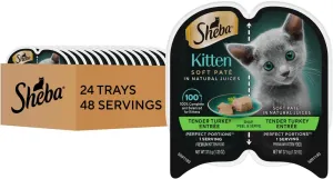 Sheba Perfect Portions Kitten Wet Cat Food Pate Turkey Entree, 2.6 oz. Twin-Pack Trays, 24 Count