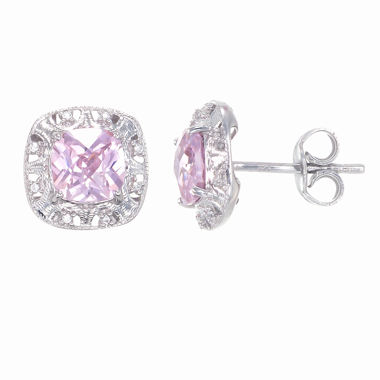 Shimmering Pink Earrings with Halo