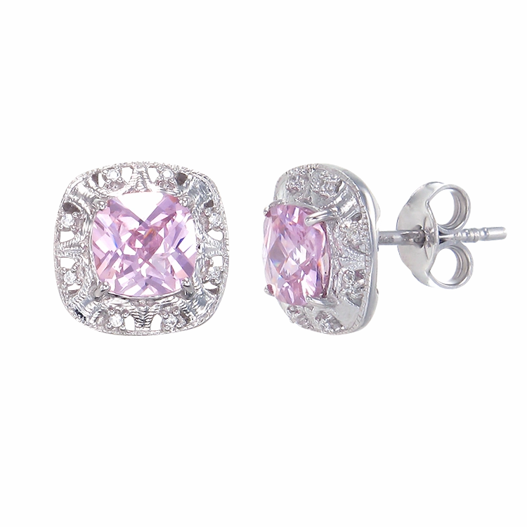 Shimmering Pink Earrings with Halo