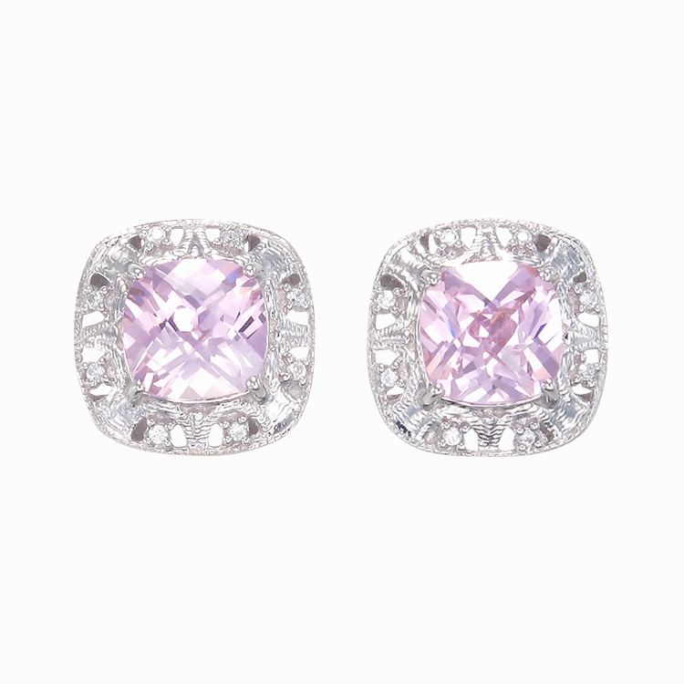Shimmering Pink Earrings with Halo