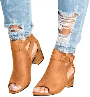 Shoes for Women Dressy, Sandals for Women Suede Peep Toe Ankle Booties Cut Out Stacked Heel Ankle Boots