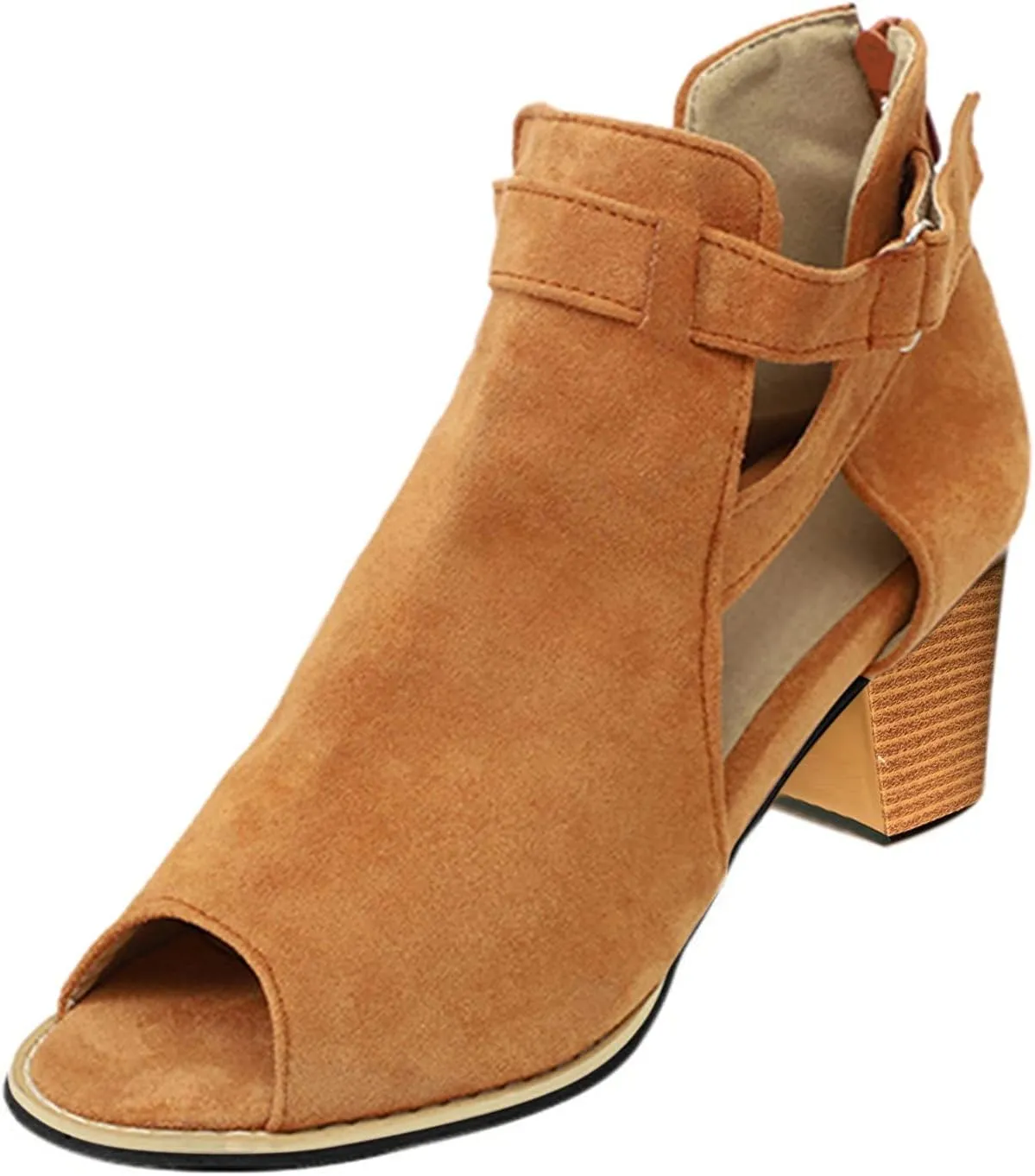 Shoes for Women Dressy, Sandals for Women Suede Peep Toe Ankle Booties Cut Out Stacked Heel Ankle Boots