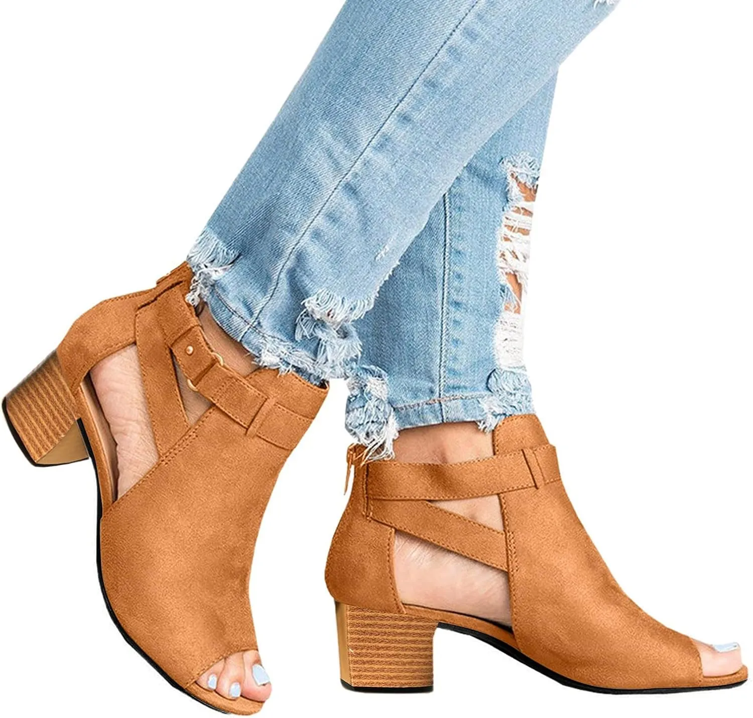Shoes for Women Dressy, Sandals for Women Suede Peep Toe Ankle Booties Cut Out Stacked Heel Ankle Boots