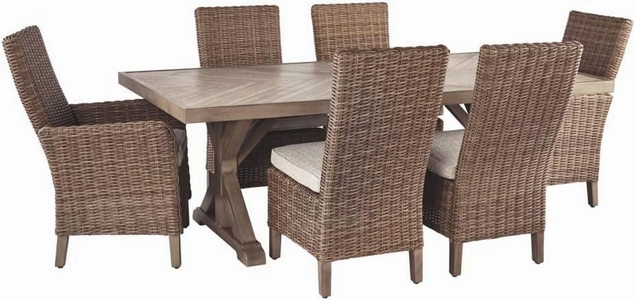 Signature Design by Ashley Beachcroft Outdoor Wicker Dining Chair Set, 2 Count, Beige