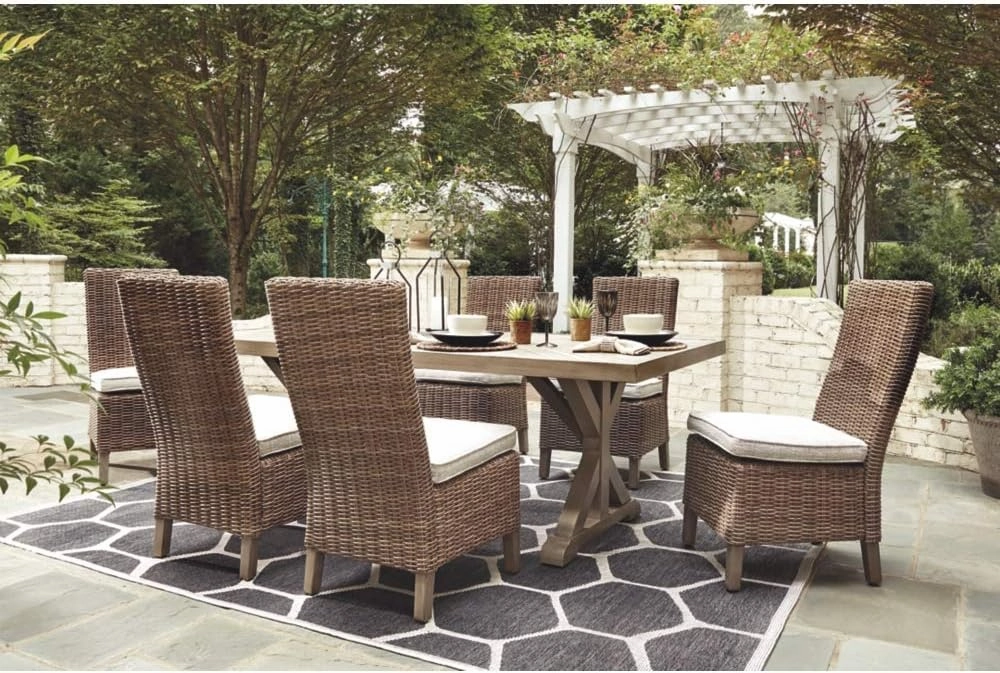 Signature Design by Ashley Beachcroft Outdoor Wicker Dining Chair Set, 2 Count, Beige