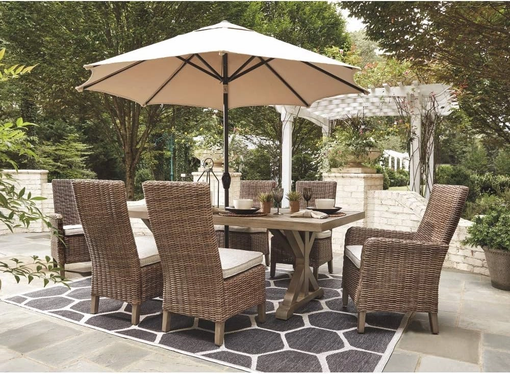 Signature Design by Ashley Beachcroft Outdoor Wicker Dining Chair Set, 2 Count, Beige