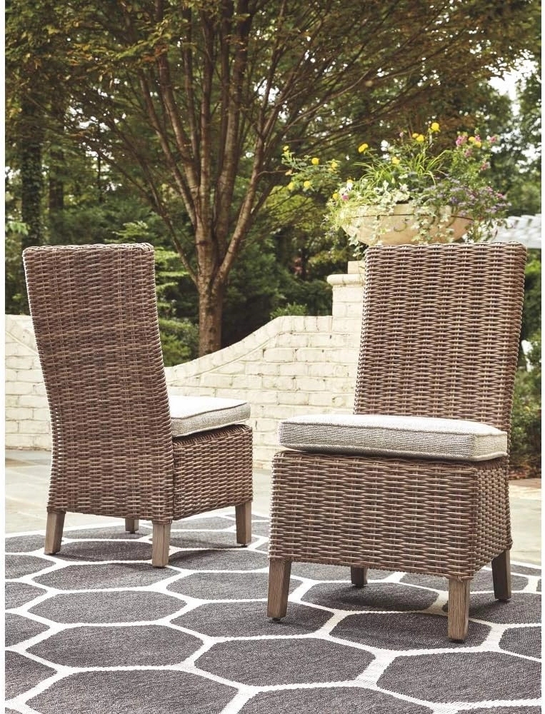 Signature Design by Ashley Beachcroft Outdoor Wicker Dining Chair Set, 2 Count, Beige