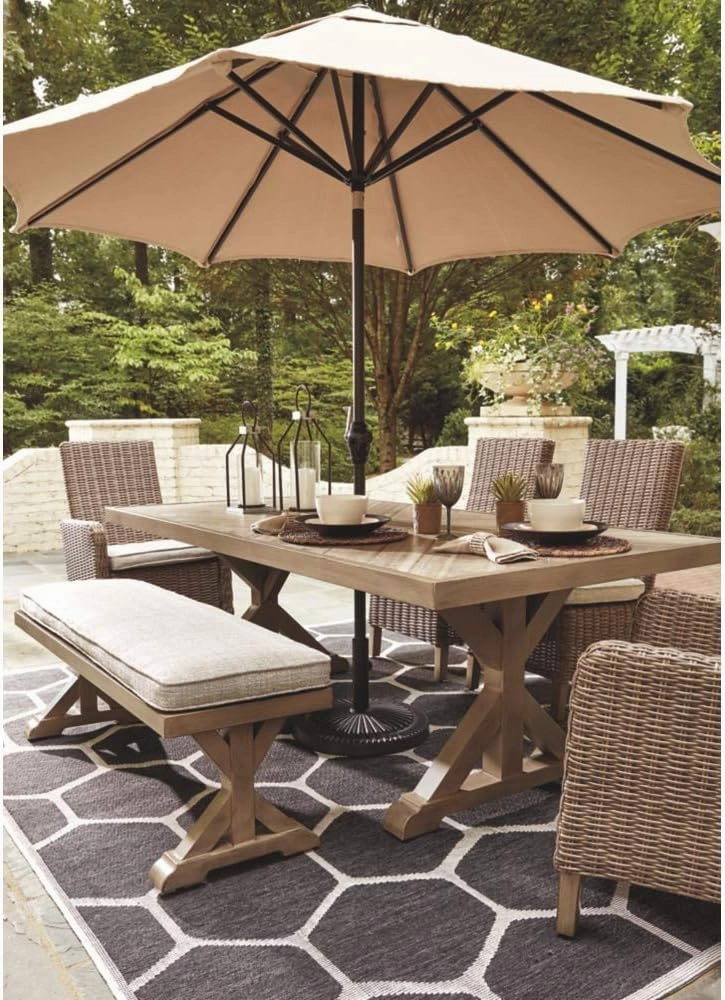 Signature Design by Ashley Beachcroft Outdoor Wicker Dining Chair Set, 2 Count, Beige