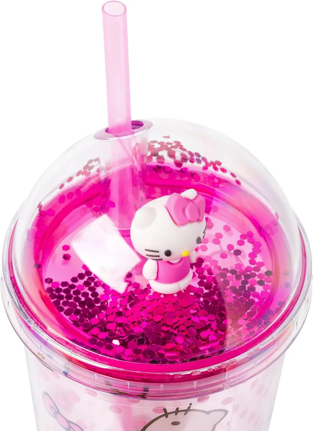 Silver Buffalo Sanrio Hello Kitty Pink Polka Dots and Bows Dome Glitter Top Travel Tumbler, 24 Ounces