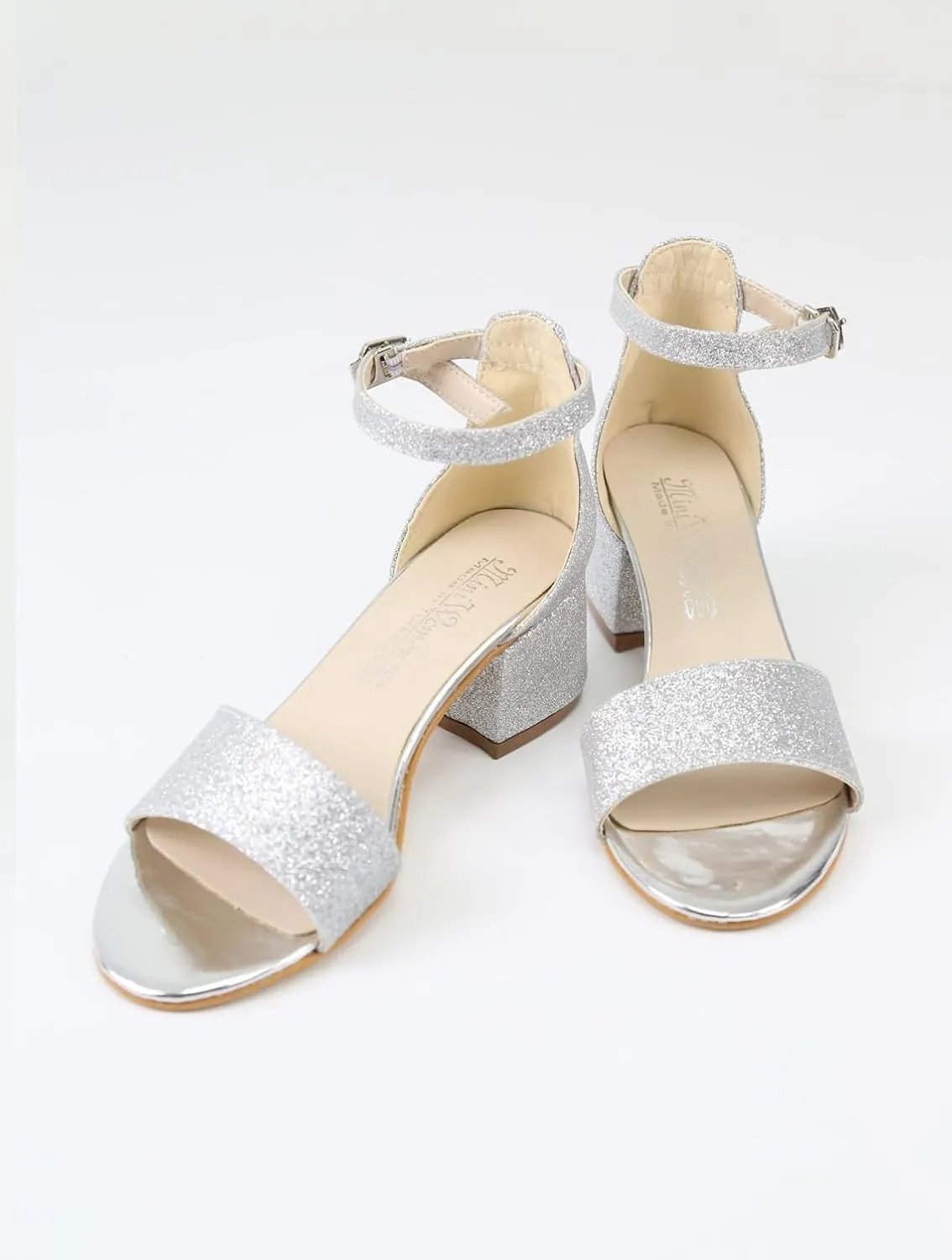 SIRRI Girls Ankle-Strap Shoes, Block Heels Sandals with Glitter for Special Occasion