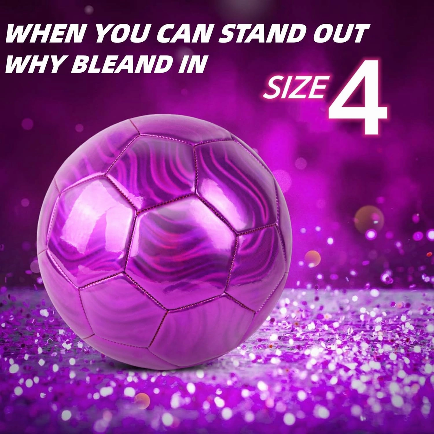 Size 4 Soccer Ball Glitter Pink - Kids Aged 4-6 6-8 8-12 Outdoors Sports Training Ball Recreation Playing Ball Teens Girls Children Youth Back to School Birthday