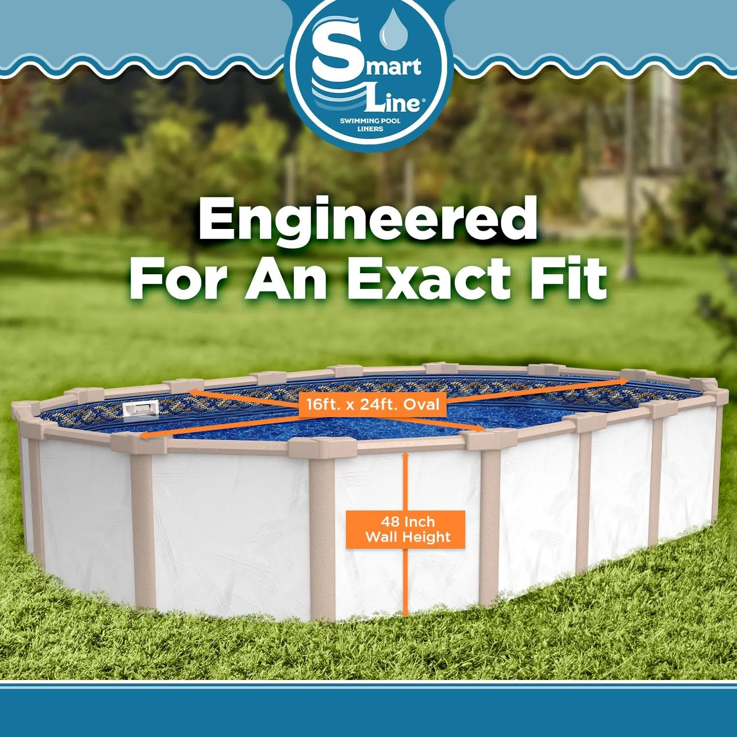 Smartline 16 ft x 24 ft Oval Swimming Pool Liner | Mystri Gold | Unibead Style | 48 Inch Wall Height | 25 Gauge Heavy Duty Virgin Vinyl | Designed for Steel Sided Above Ground Pools