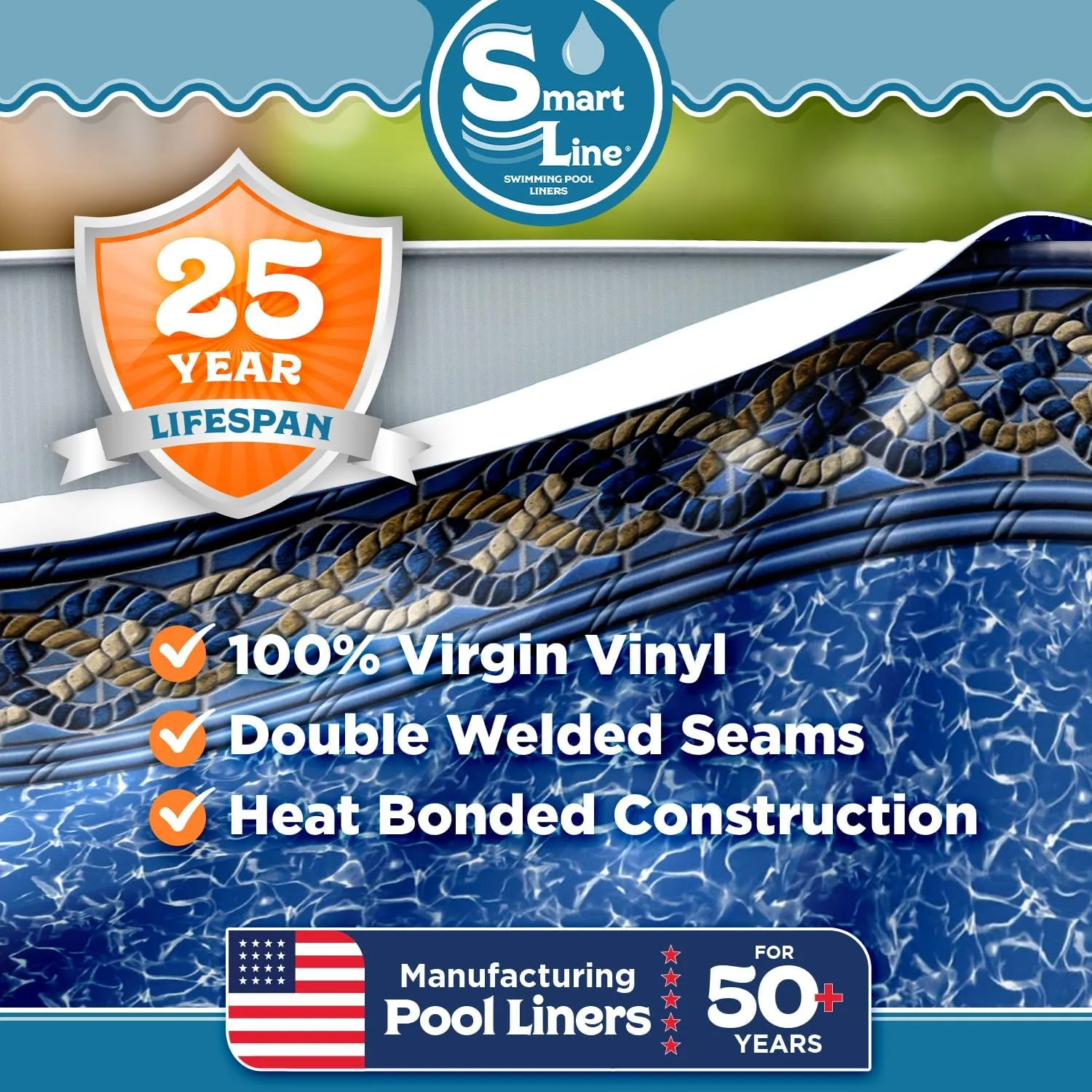 Smartline 16 ft x 24 ft Oval Swimming Pool Liner | Mystri Gold | Unibead Style | 48 Inch Wall Height | 25 Gauge Heavy Duty Virgin Vinyl | Designed for Steel Sided Above Ground Pools