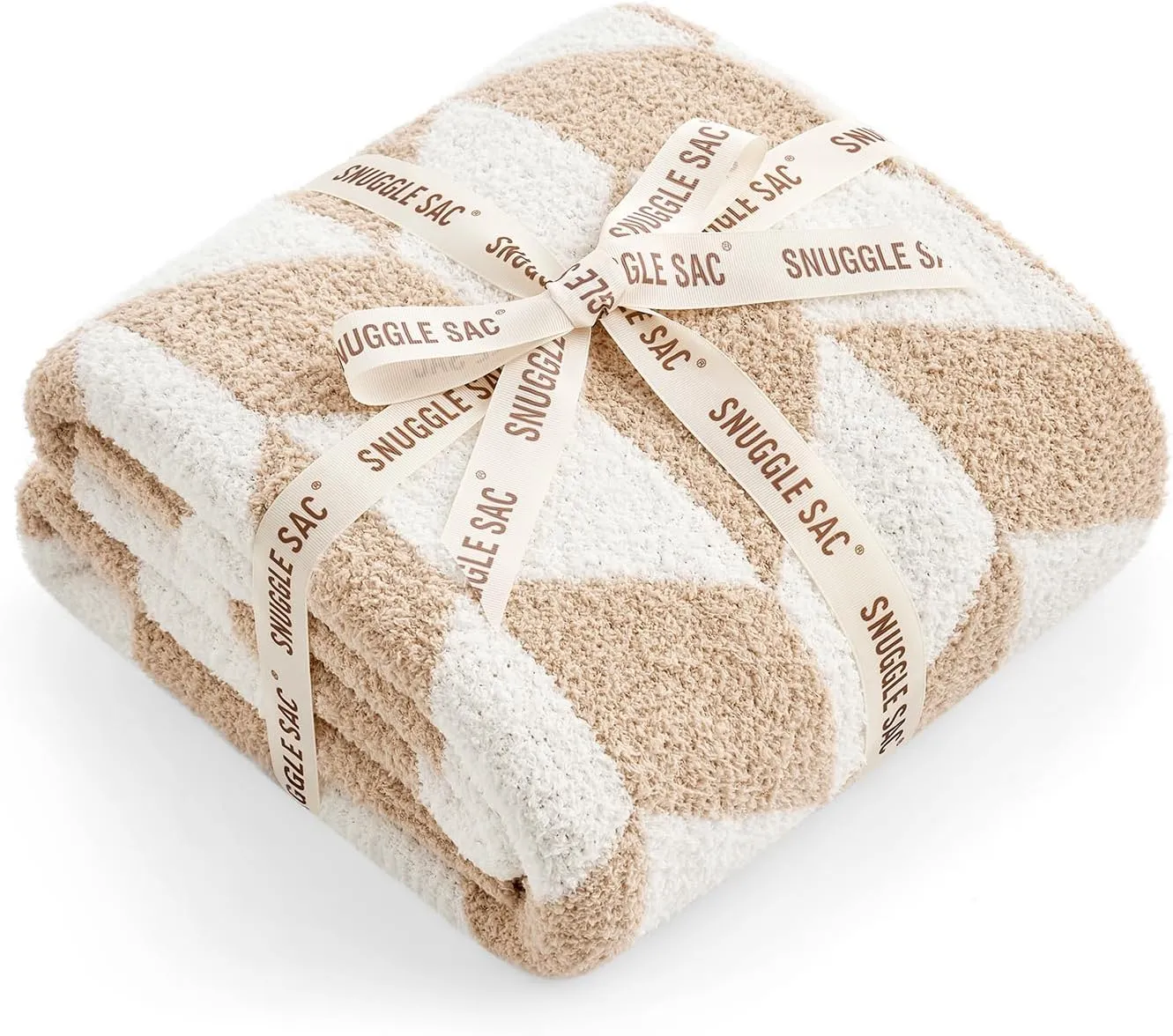 Snuggle Sac Chevron Throw Blanket for Couch, Reversible Super Soft Warm Blankets Cozy Knit Fuzzy Plush Lightweight Throws for Sofa, Bed, Camping, Beige,50x60 inches