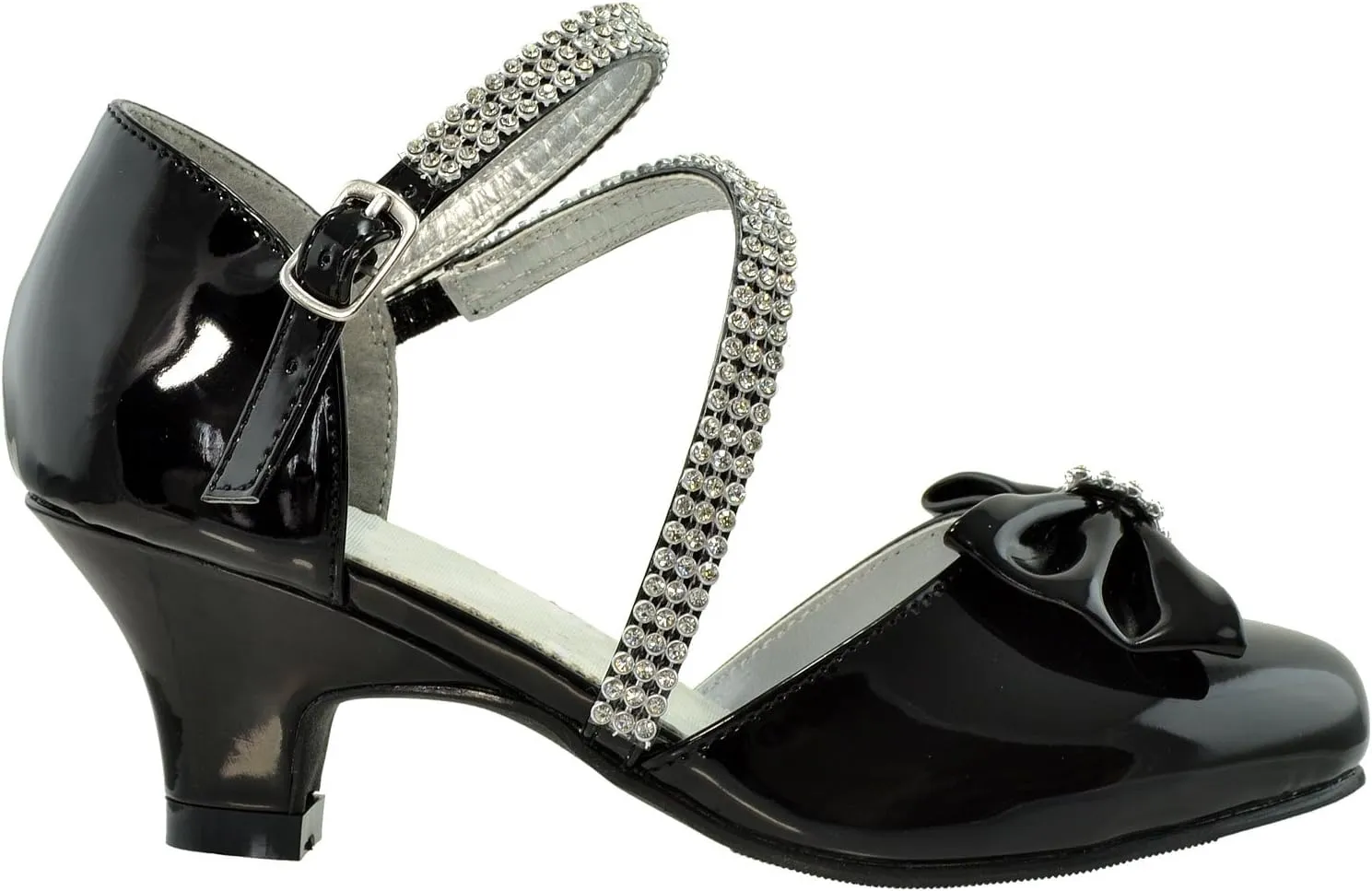 SOBEYO Girls Dress Shoes Rhinestone Bow Accent Kitten Low Heel Sandals