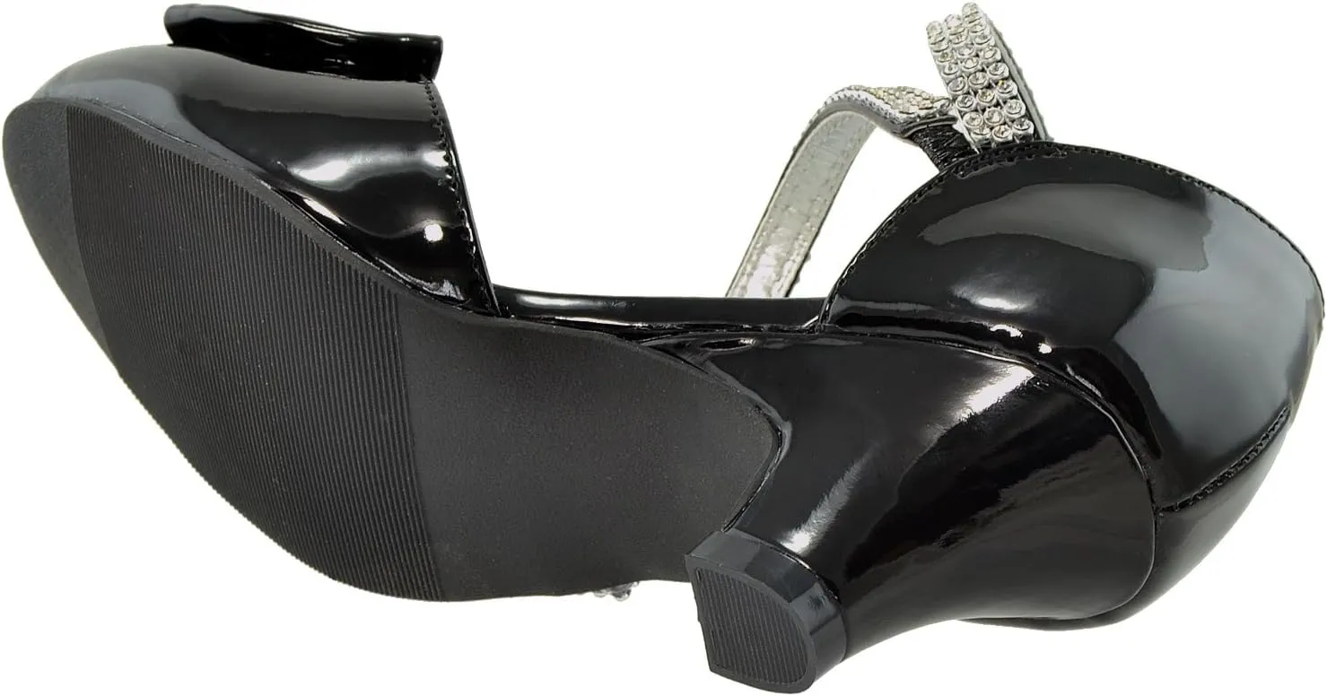 SOBEYO Girls Dress Shoes Rhinestone Bow Accent Kitten Low Heel Sandals
