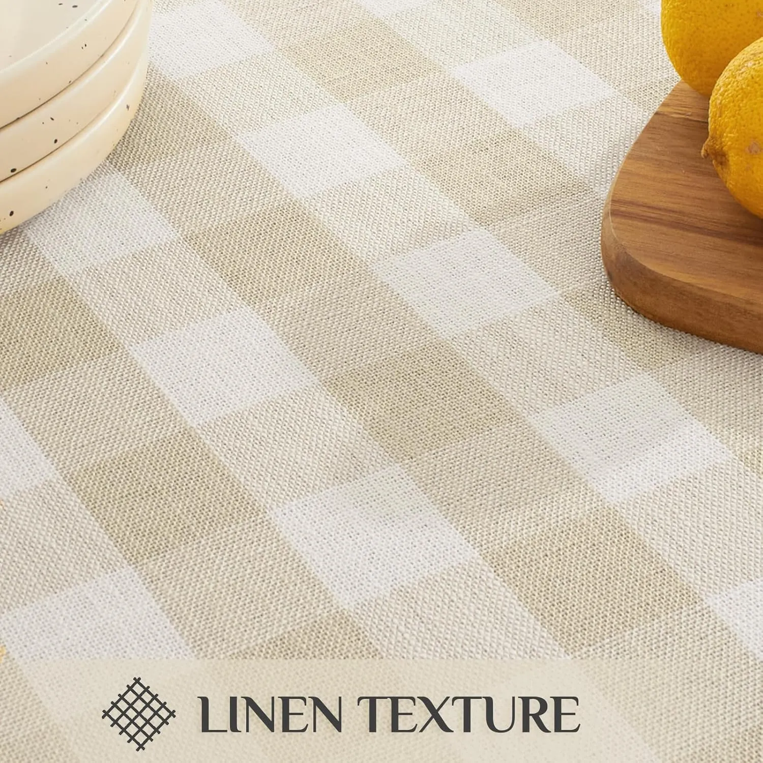 Softalker Checkered Tablecloth Rectangle, Heavy Weight Linen Cotton Gingham Boho Table Cloth with Tassel, Wrinkle Free Buffalo Plaid Table Cover for Dining/Party/Outdoor - 55 x 84 Inch, Beige