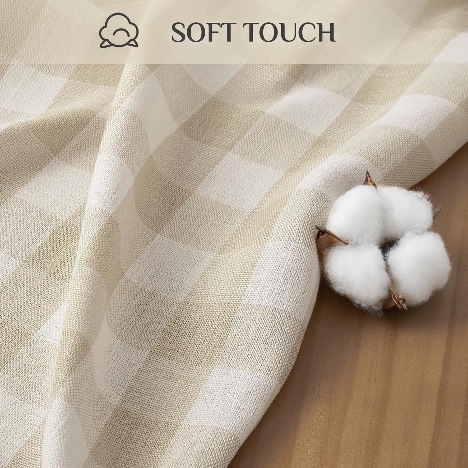 Softalker Checkered Tablecloth Rectangle, Heavy Weight Linen Cotton Gingham Boho Table Cloth with Tassel, Wrinkle Free Buffalo Plaid Table Cover for Dining/Party/Outdoor - 55 x 84 Inch, Beige