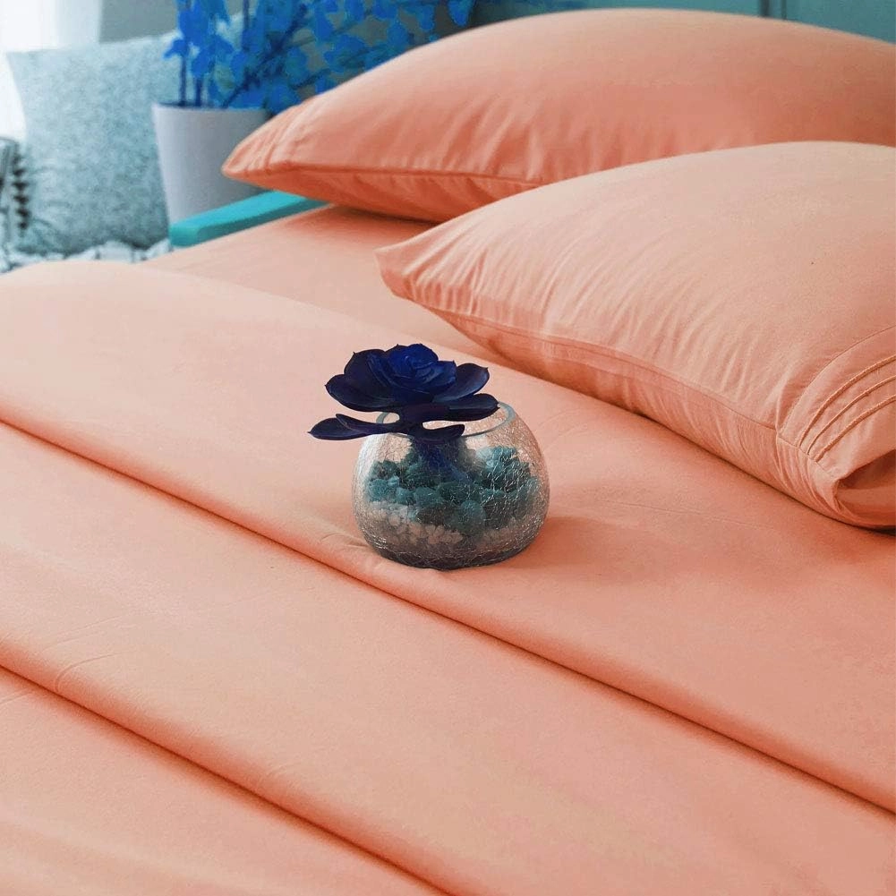SONORO KATE Bed Sheet Set Super Soft Microfiber 1800 Thread Count Luxury Egyptian Sheets 16-Inch Deep Pocket，Wrinkle and Hypoallergenic-4 Piece (Coral, Queen)